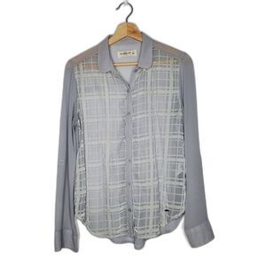A&F Sheer Grey Button Down Long Sleeve Blouse Size Small